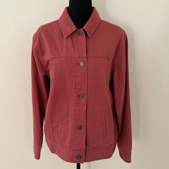 J.Jill Women Rust Color Linen Blend Button Front Denim Jacket Size MT - Picture 6 of 7